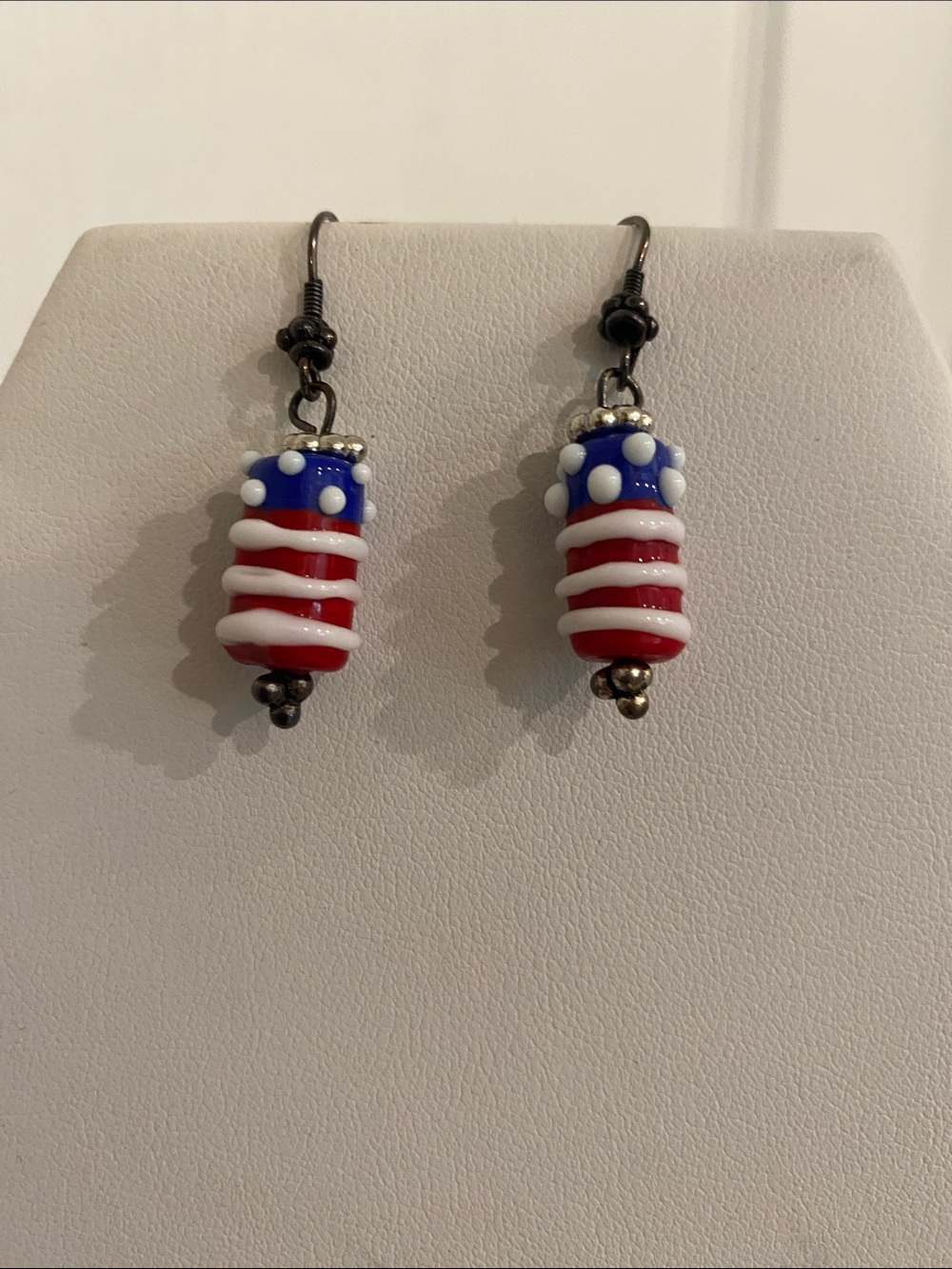 Red, White & Blue Glass Bead Drop Earrings